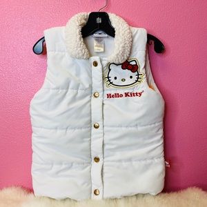 Embroidered Girl Hello Kitty White Puffer Vest